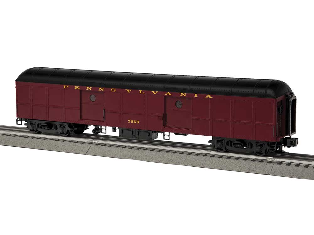 Class B60 Heavyweight Baggage Car - 3-Rail - Ready to Run -- Pennsylvania Railroad #7955 (Tuscan, black, yellow)