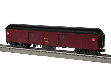 Class B60 Heavyweight Baggage Car - 3-Rail - Ready to Run -- Pennsylvania Railroad #9021 (Tuscan, black, red Keystone)-1