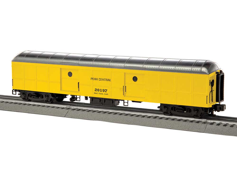 Class B60 Heavyweight Baggage Car - 3-Rail - Ready to Run -- Penn Central #28197 (MOW yellow,silver, black)