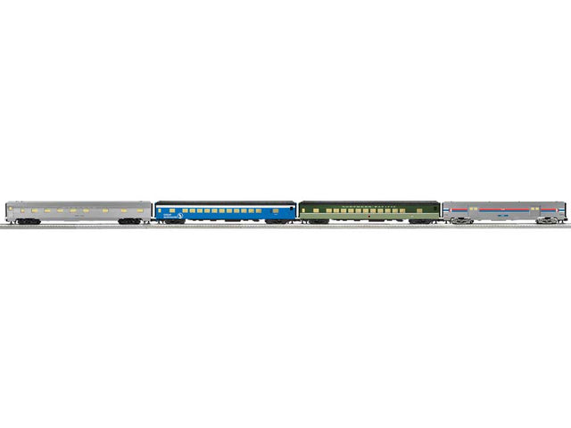 21" Streamlined 2 Coaches, Baggage, Sleeper - 3-Rail - Ready to Run -- 1 Each Amtrak, Northern Pacific, Great Northern, Santa Fe