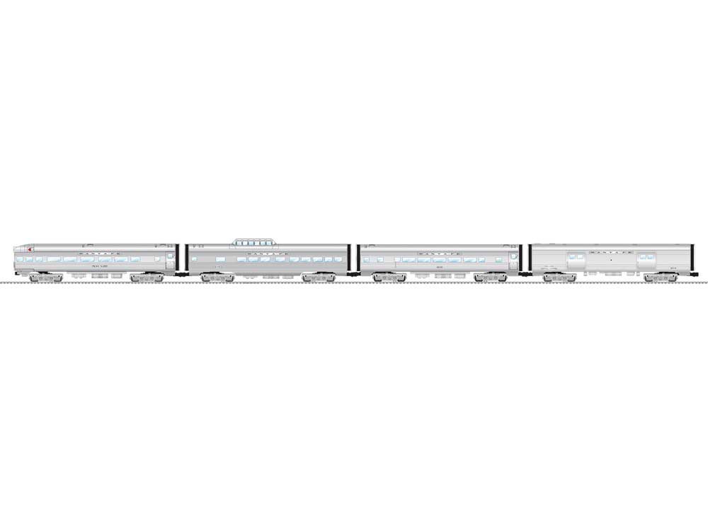 15" Baggage, Coach, Dome, Observation Set - 3-Rail - Ready to Run -- Santa Fe (aluminum)