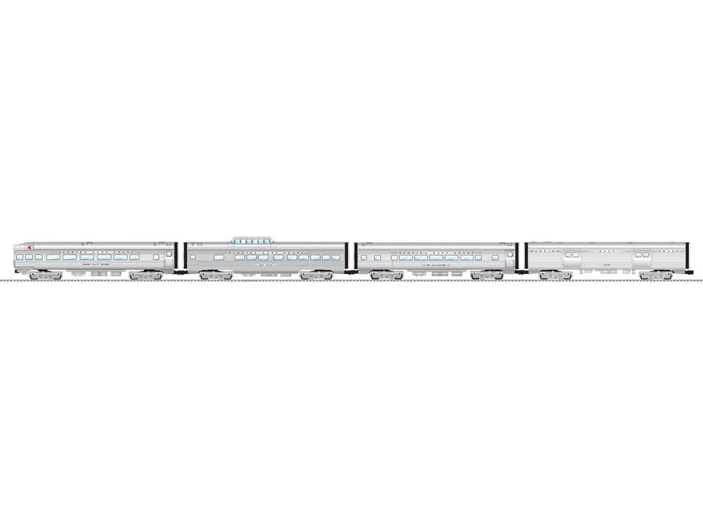 15" Baggage, Coach, Dome, Observation Set - 3-Rail - Ready to Run -- Florida East Coast (aluminum)