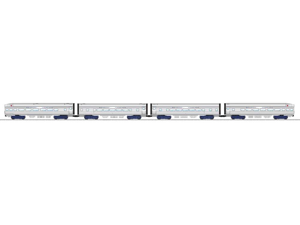 15" Baggage, 2 Coaches, Observation Set - 3-Rail - Ready to Run -- Reading (aluminum)