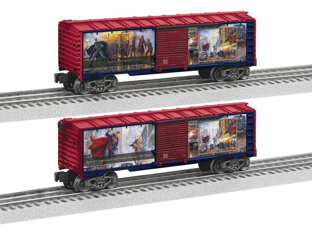 Steel Boxcar - 3-Rail - Ready to Run -- Thomas Kinkade Studios (Superman Protector of Metropolis, blue, red)