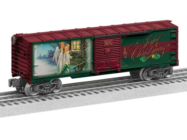 Steel Boxcar with Sound - 3-Rail - Ready to Run -- 2025 Christmas (green, red, gold, Mural Sides)
