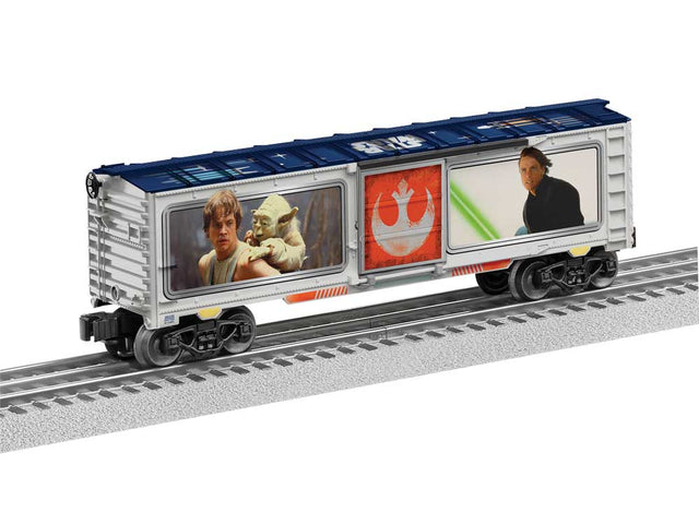 Steel Boxcar - 3-Rail - Ready to Run -- Star Wars(TM) Luke Skywalker (silver, blue, Ful-Color Sides)-1