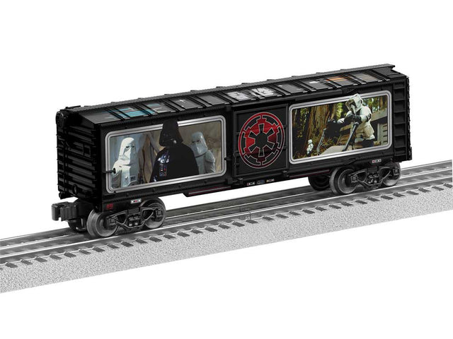 Steel Boxcar - 3-Rail - Ready to Run -- Star Wars(TM) Storm Troopers (black, Full-Color Sides)-1