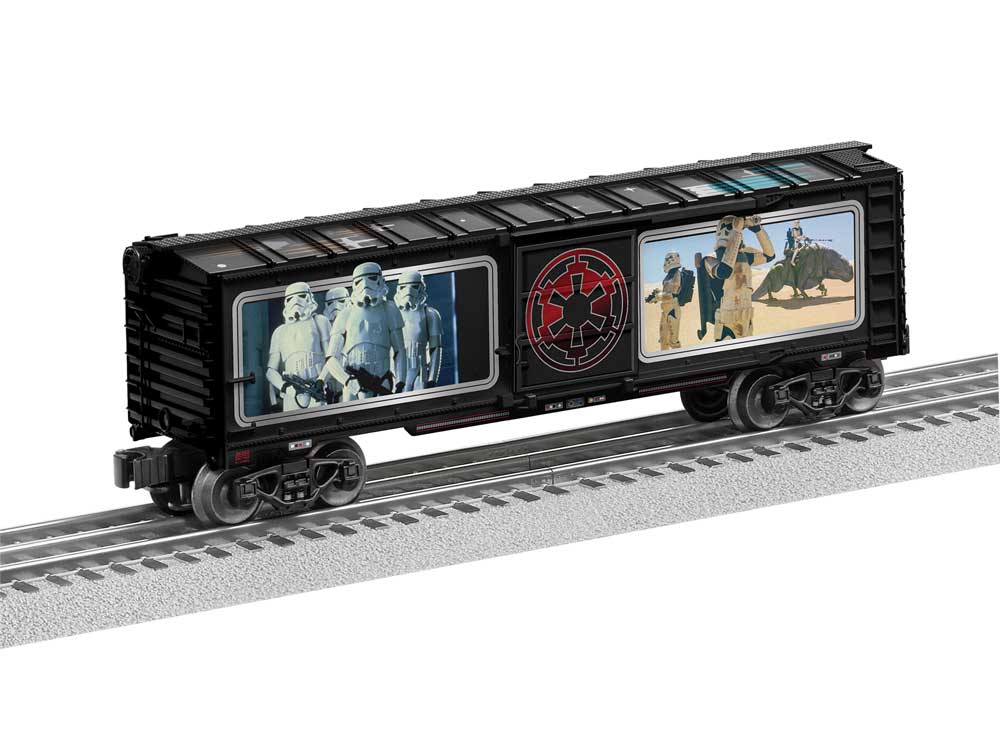 Steel Boxcar - 3-Rail - Ready to Run -- Star Wars(TM) Storm Troopers (black, Full-Color Sides)-2
