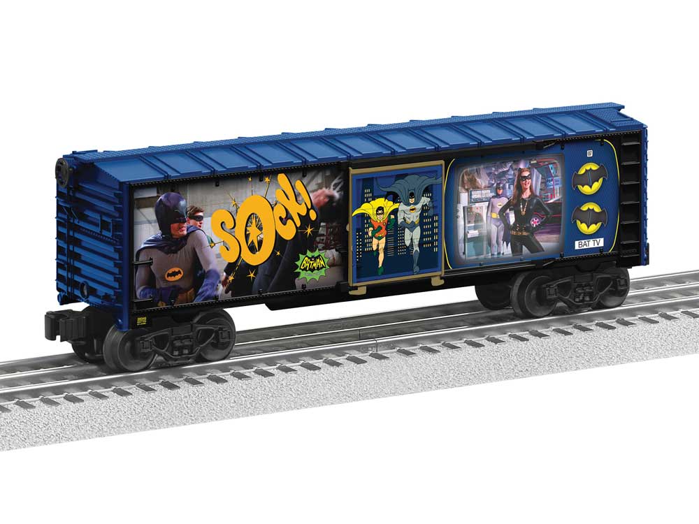 Steel Boxcar with Illuminated Side - 3-Rail - Ready to Run -- Batman (Classic TV Screen Side)-2