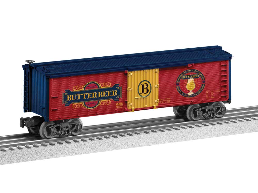 Wood Reefer w/Horizontal Siding - 3-Rail - Ready to Run -- Harry Potter Butterbeer (red, blue, yellow)