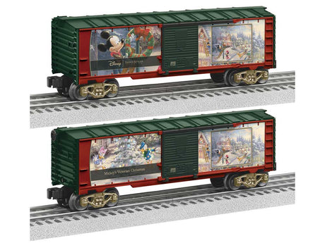 Steel Boxcar - 3-Rail - Ready to Run - Thomas Kinkade Studios -- Disney Mickey & Minnie Victorian Christmas (green, red)