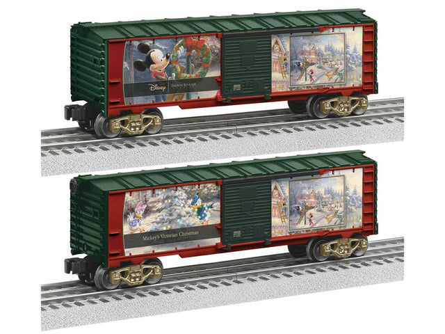 Steel Boxcar - 3-Rail - Ready to Run - Thomas Kinkade Studios -- Disney Mickey & Minnie Victorian Christmas (green, red)