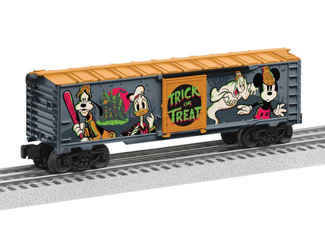 Steel Boxcar - 3-Rail - Ready to Run -- Disney Mickey & Friends Lonesome Ghosts (Halloween, gray, orange, glow-in-da-1