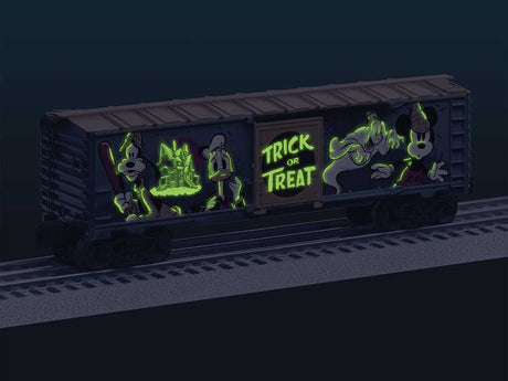 Steel Boxcar - 3-Rail - Ready to Run -- Disney Mickey & Friends Lonesome Ghosts (Halloween, gray, orange, glow-in-da-2