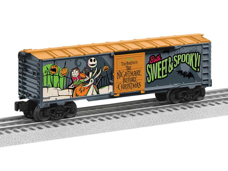Steel Boxcar - 3-Rail - Ready to Run -- Disney Nightmare Before Christmas (Halloween, gray, orange, glow-in-dark)-1