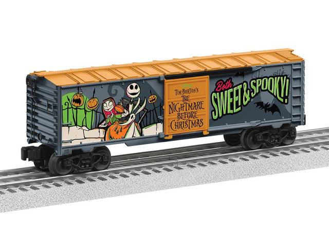 Steel Boxcar - 3-Rail - Ready to Run -- Disney Nightmare Before Christmas (Halloween, gray, orange, glow-in-dark)-1