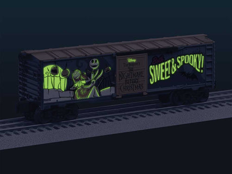 Steel Boxcar - 3-Rail - Ready to Run -- Disney Nightmare Before Christmas (Halloween, gray, orange, glow-in-dark)-2