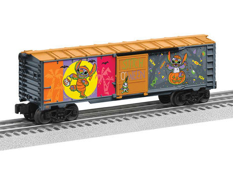 Steel Boxcar - 3-Rail - Ready to Run -- Disney Stitch (Halloween, gray, orange, glow-in-dark)-1