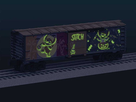 Steel Boxcar - 3-Rail - Ready to Run -- Disney Stitch (Halloween, gray, orange, glow-in-dark)-2