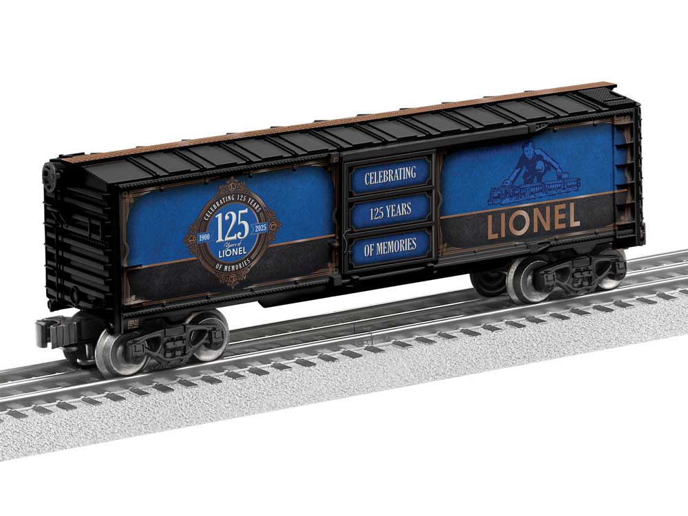 Steel Boxcar - 3-Rail - Ready to Run -- Lionel (125th Anniversary, black, blue, gold)-1