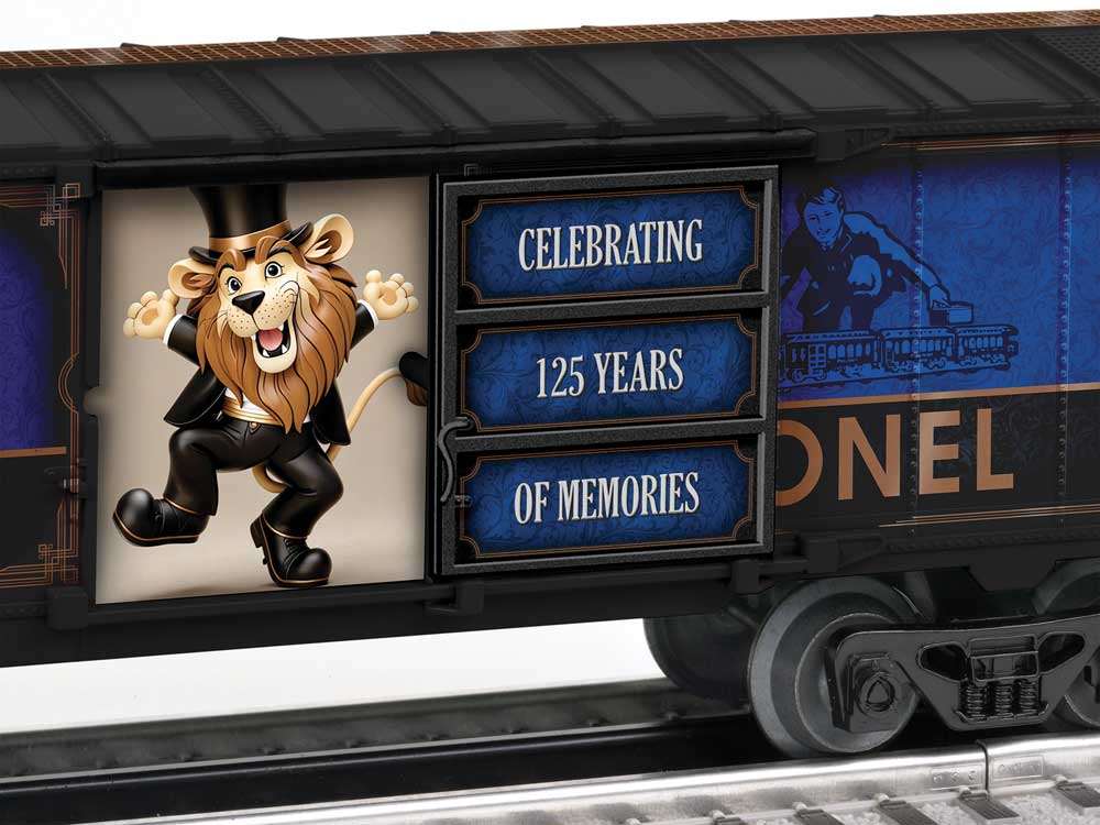Steel Boxcar - 3-Rail - Ready to Run -- Lionel (125th Anniversary, black, blue, gold)-2