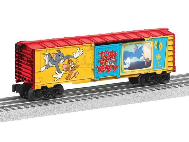 Steel Boxcar with Illuminated Side - 3-Rail - Ready to Run -- Tom and Jerry (yellow, red, blue)-1