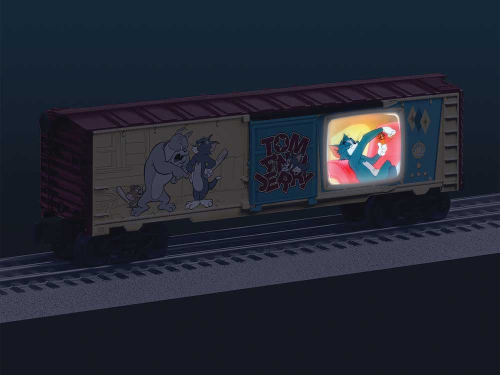 Steel Boxcar with Illuminated Side - 3-Rail - Ready to Run -- Tom and Jerry (yellow, red, blue)-3