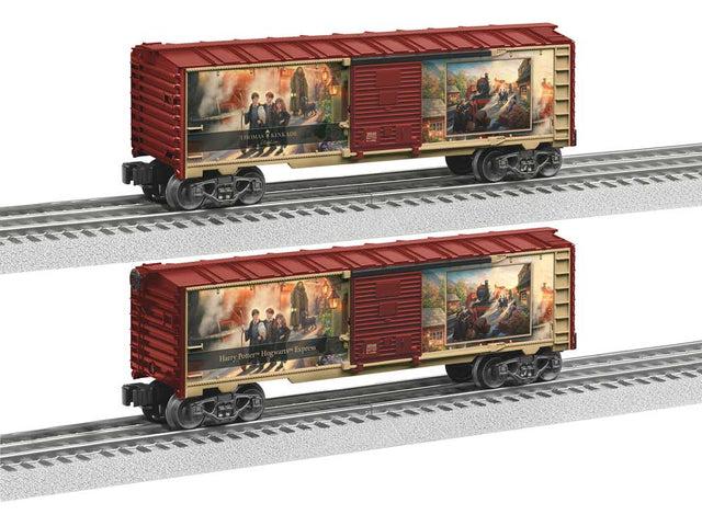 Steel Boxcar - 3-Rail - Ready to Run - Thomas Kinkade Studios -- Harry Potter Hogwarts Express (red car w/full-color art)