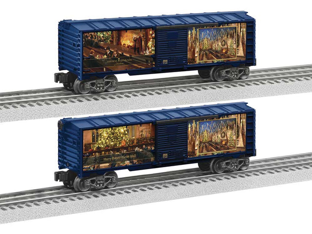 Steel Boxcar - 3-Rail - Ready to Run - Thomas Kinkade Studios -- Harry Potter Great Hall (blue car w/full-color art)