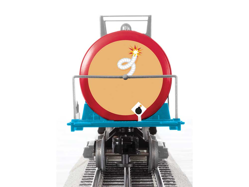 Modern Frameless Tank Car - 3-Rail - Ready to Run -- Looney Tunes Acme Dynamite (red, black, blue)-2