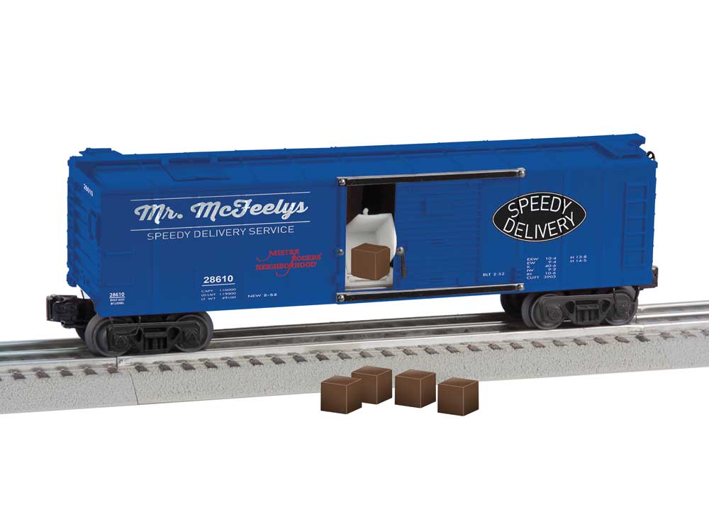 Unloading Mail Boxcar - 3-Rail - Ready to Run -- Mister Rogers Neighborhood Mr. Mc Feely (blue)