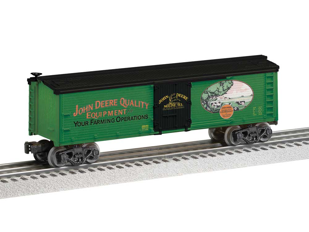 Wood Reefer w/Horizontal Siding - 3-Rail - Ready to Run -- John Deere Quality Equipment (green, black)