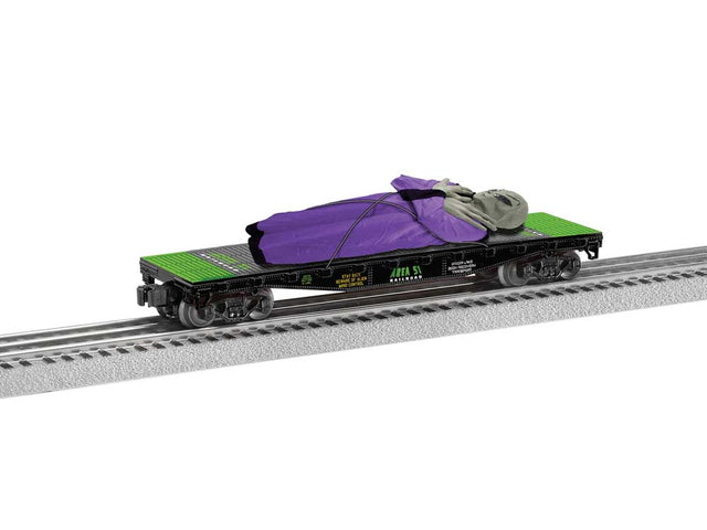 Flatcar w/Alien Load - 3-Rail - Ready to Run -- Area 51 Take Me to your Leader (black, green)