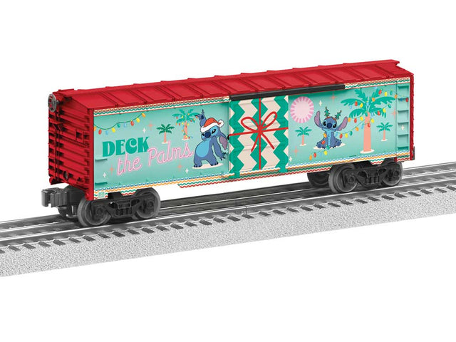 Steel Boxcar - 3-Rail - Ready to Run -- Disney Stitch (Christmas, red, green, Deck the Palms)-1