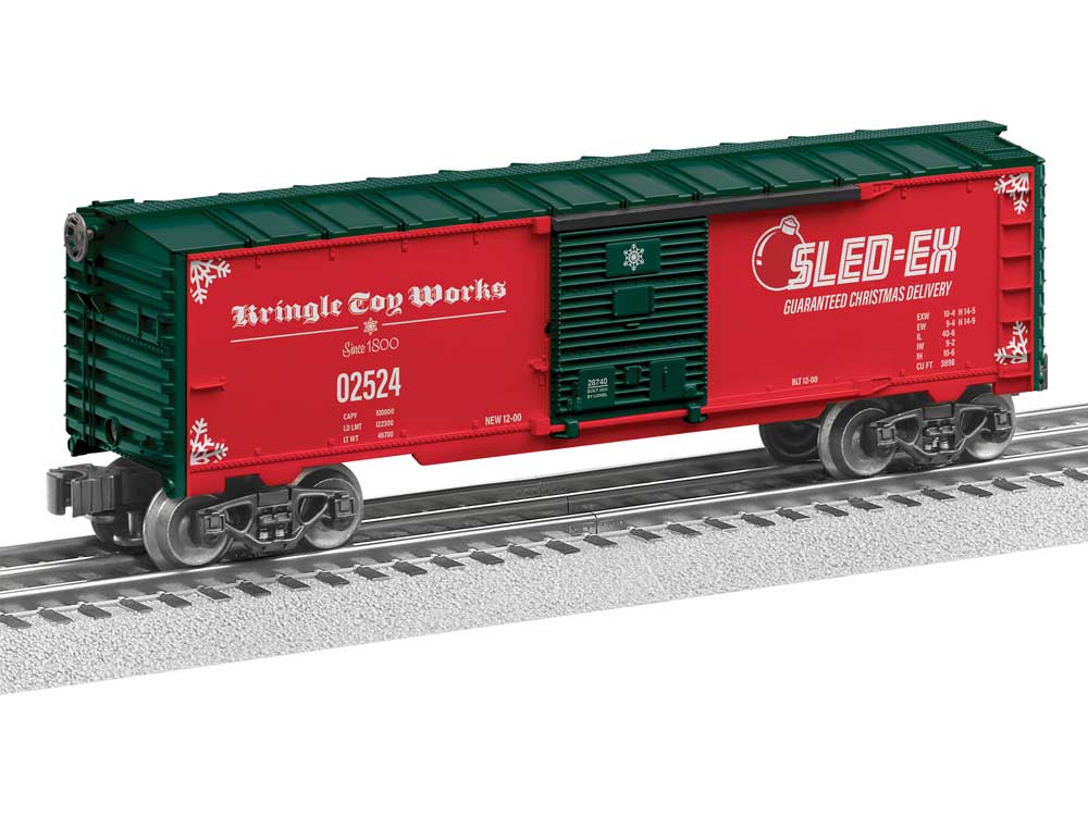 Steel Boxcar - 3-Rail - Ready to Run -- Sled-Ex 02524 (Christmas, red, green)