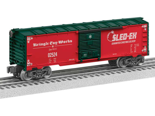 Steel Boxcar - 3-Rail - Ready to Run -- Sled-Ex 02524 (Christmas, red, green)