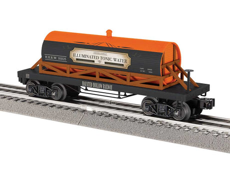 Wood Tank Car - 3-Rail - Ready to Run -- Haunted Hollow Illuminated Tonic Water #103125 (Hallloween black, orange, br