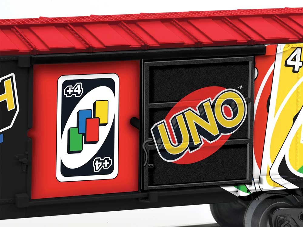 Steel Boxcar - 3-Rail - Ready to Run -- Uno(TM) (black, red)-3