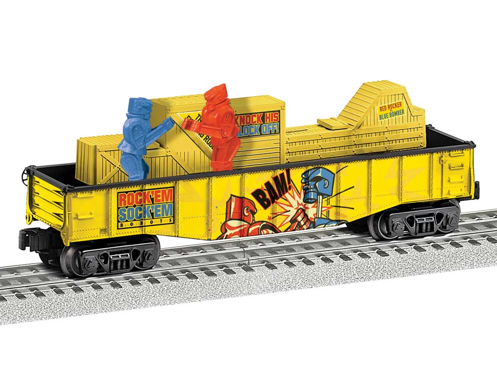 Animated Chase Gondola - 3-Rail - Ready to Run -- Rock 'Em Sock 'Em Robots(TM) (yellow, red)