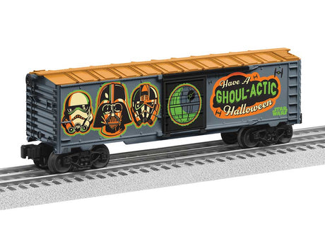 Steel Boxcar - 3-Rail - Ready to Run -- Star Wars(TM) (Halloween, gray, orange, glow-in-dark)-1