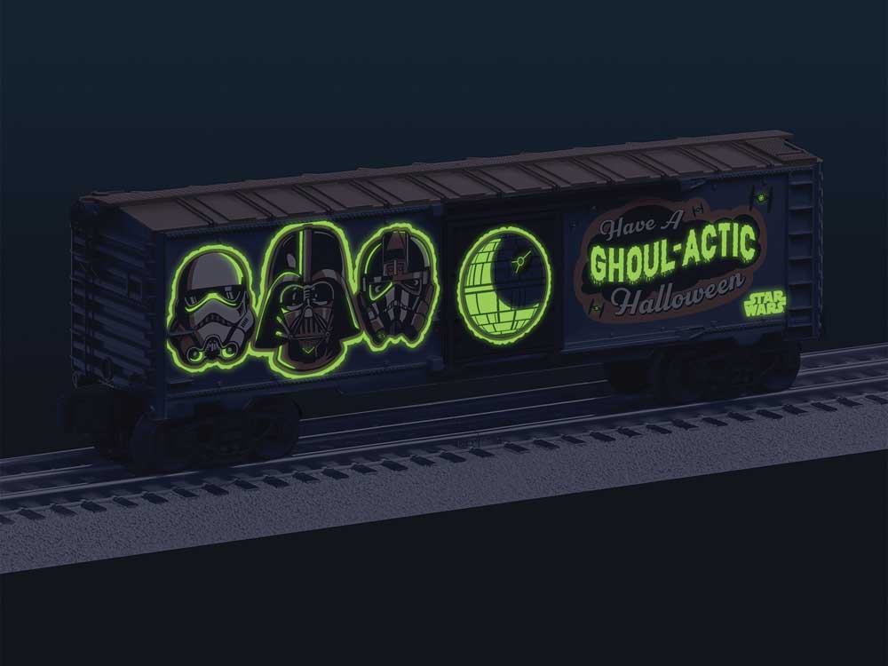 Steel Boxcar - 3-Rail - Ready to Run -- Star Wars(TM) (Halloween, gray, orange, glow-in-dark)-2