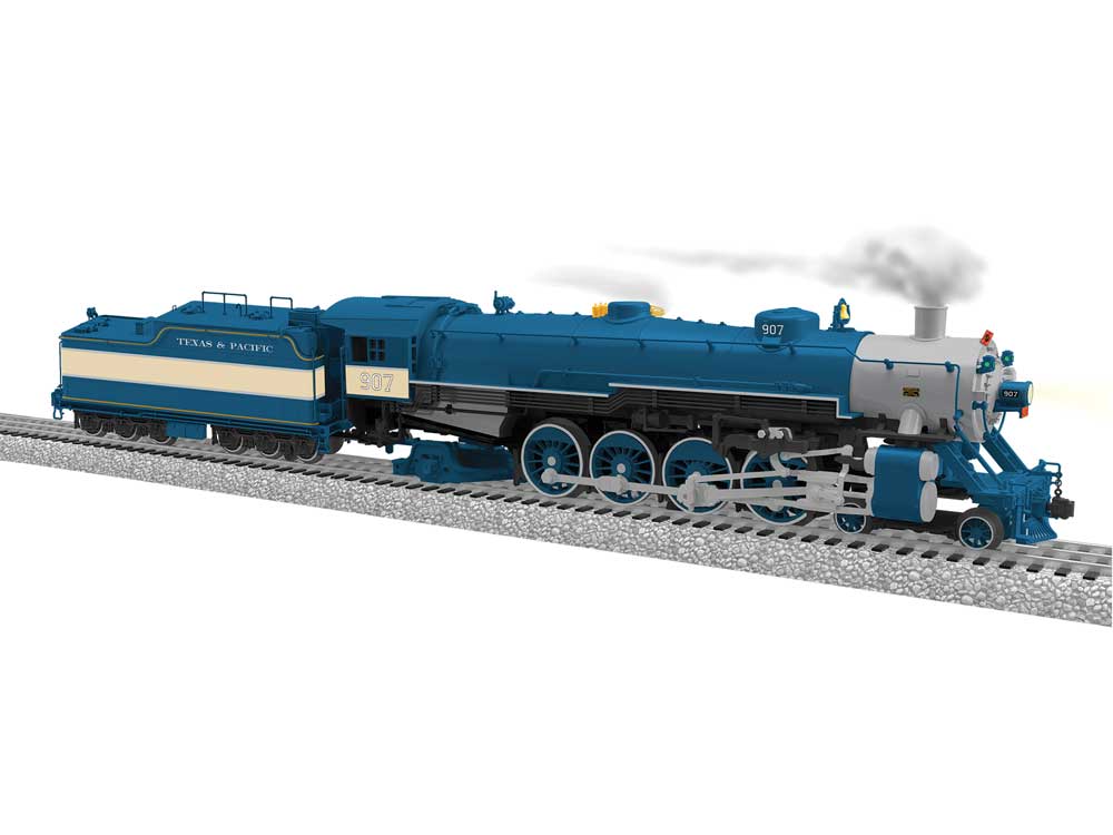 USRA 4-8-2 Mountain - 3-Rail w/Legacy Sound, Control & Smoke -- Texas & Pacific #907 (blue, cream, graphite, yellow)