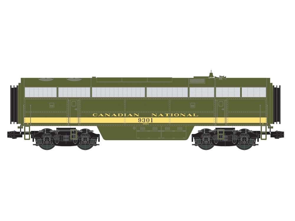 Fairbanks-Morse C-Liner CFB-16-4 3-Rail Unpowered wSuperBass -- Canadian National #9301 (green, yellow)