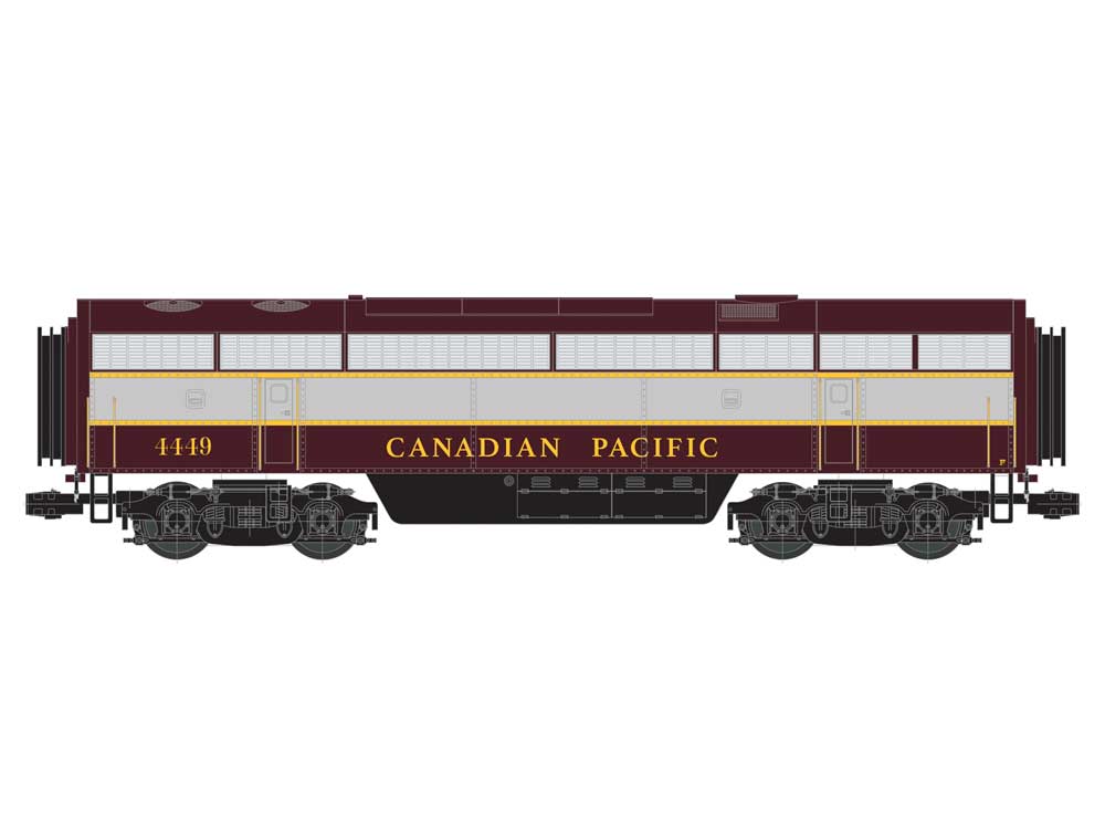 Fairbanks-Morse C-Liner CFB-16-4 3-Rail Unpowered wSuperBass -- Canadian Pacific #4449 (maroon, gray, yellow, block lettering)