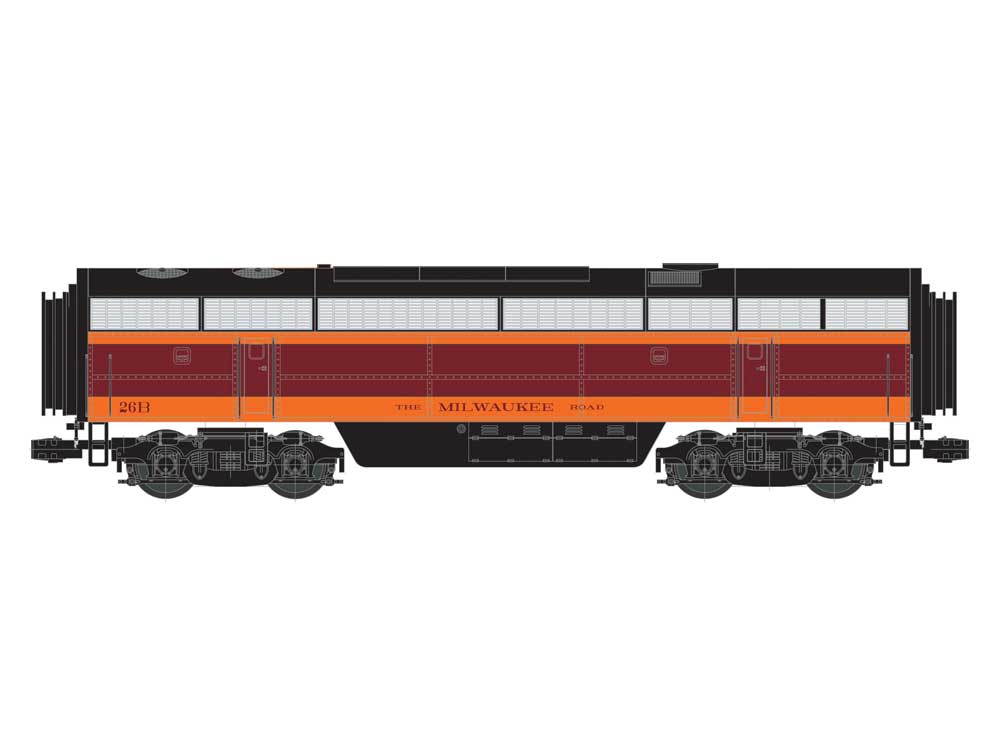 Fairbanks-Morse C-Liner CFB-16-4 3-Rail Unpowered wSuperBass -- Milwaukee Road #26B (orange, maroon, black)