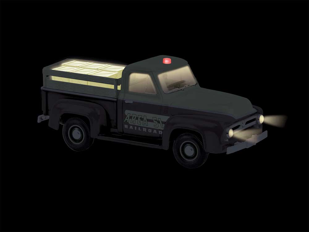 Operating Vintage Pickup Truck with Crate Load - TMCC Control -- Area 51 (black, green, glow in the dark)-2