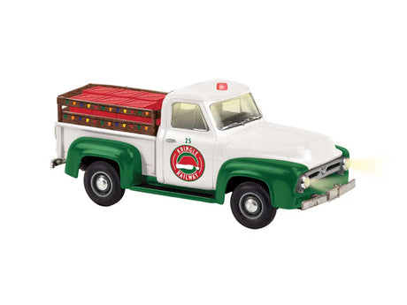 Operating Vintage Pickup Truck with Crate Load - TMCC Control -- Christmas Kringle Railway (white, green, red)