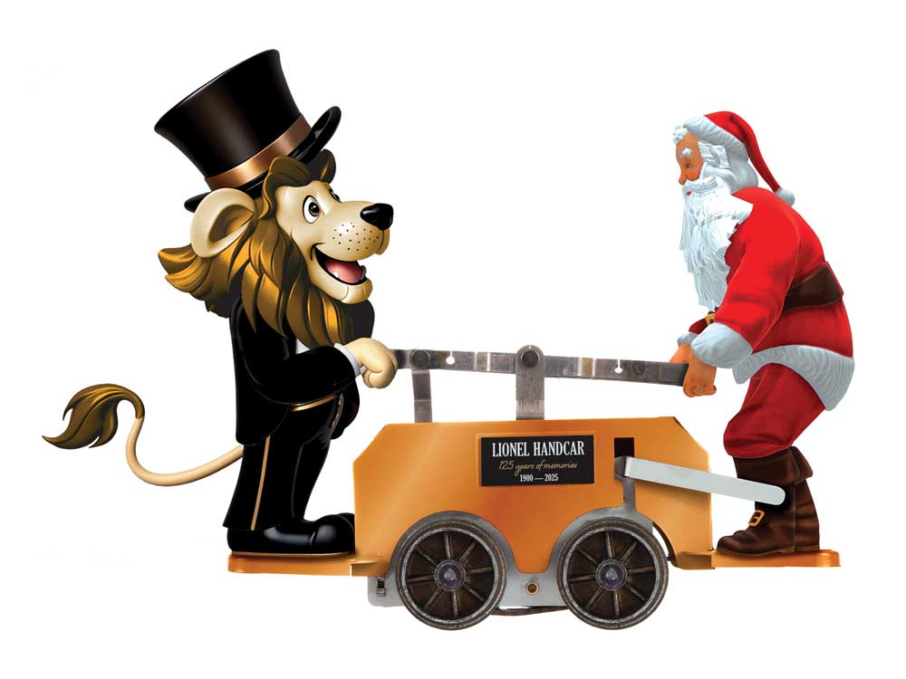 #1100 Operating Handcar - 3-Rail - Conventional -- Santa & Lenny (bronze)