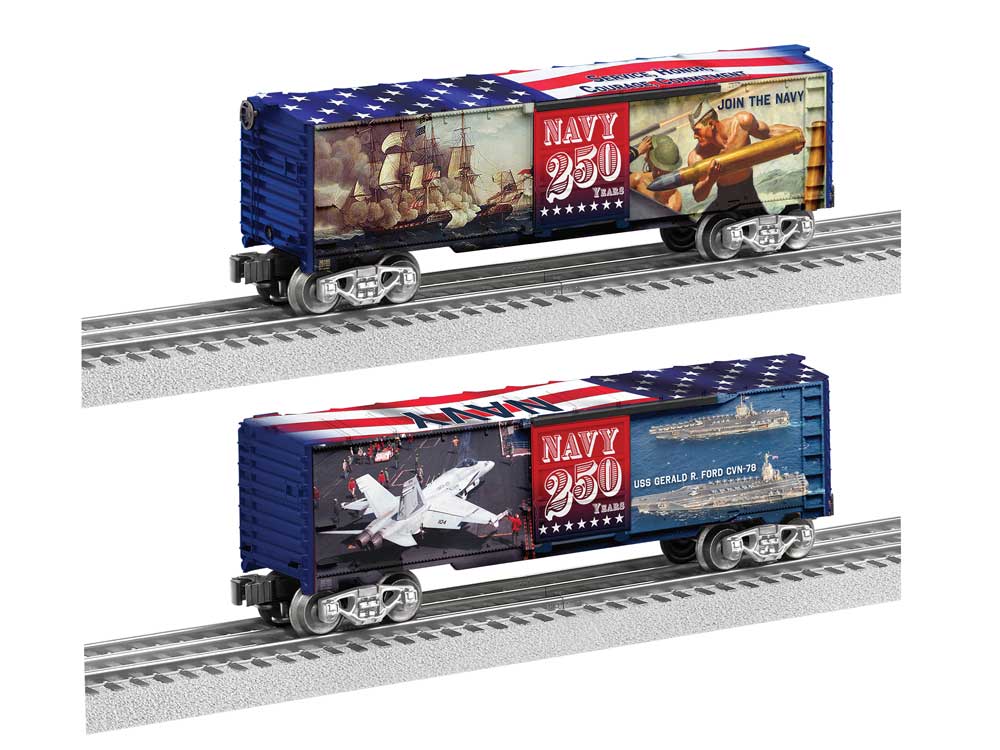 Steel Boxcar - 3-Rail - Ready to Run -- US Navy 250th Anniversary (blue car)-1