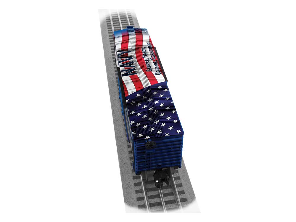 Steel Boxcar - 3-Rail - Ready to Run -- US Navy 250th Anniversary (blue car)-2